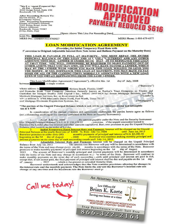 Brian Korte, PL - Mortgage Modification Agreement - Testimonial Letter #6