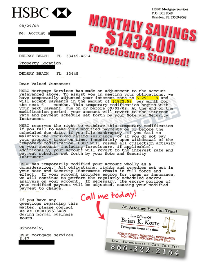 Brian Korte, PL - Mortgage Modification Agreement - Testimonial Letter #9