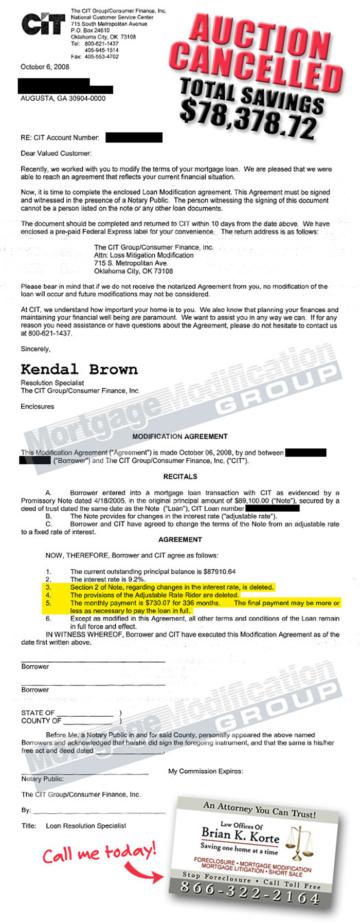 Brian Korte, PL - Mortgage Modification Agreement - Testimonial Letter #10